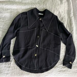 Black Shirt w/ Oversized Collar/Pockets and Contrast Stitching